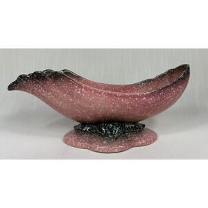 Hull Pottery USA Pink Grey Royal Woodland Speckled Glaze Console Bowl MCM Decor
